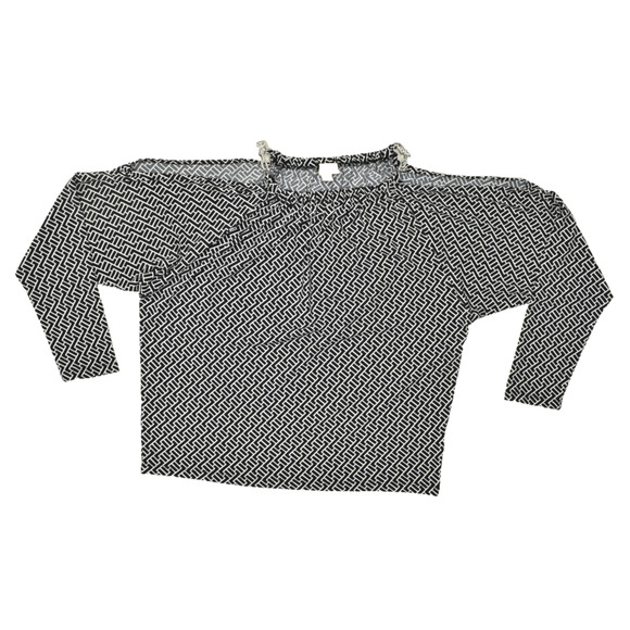 MICHAEL Michael Kors Black & White Geometric Top Regular Size L Open Shoulder - Picture 1 of 8